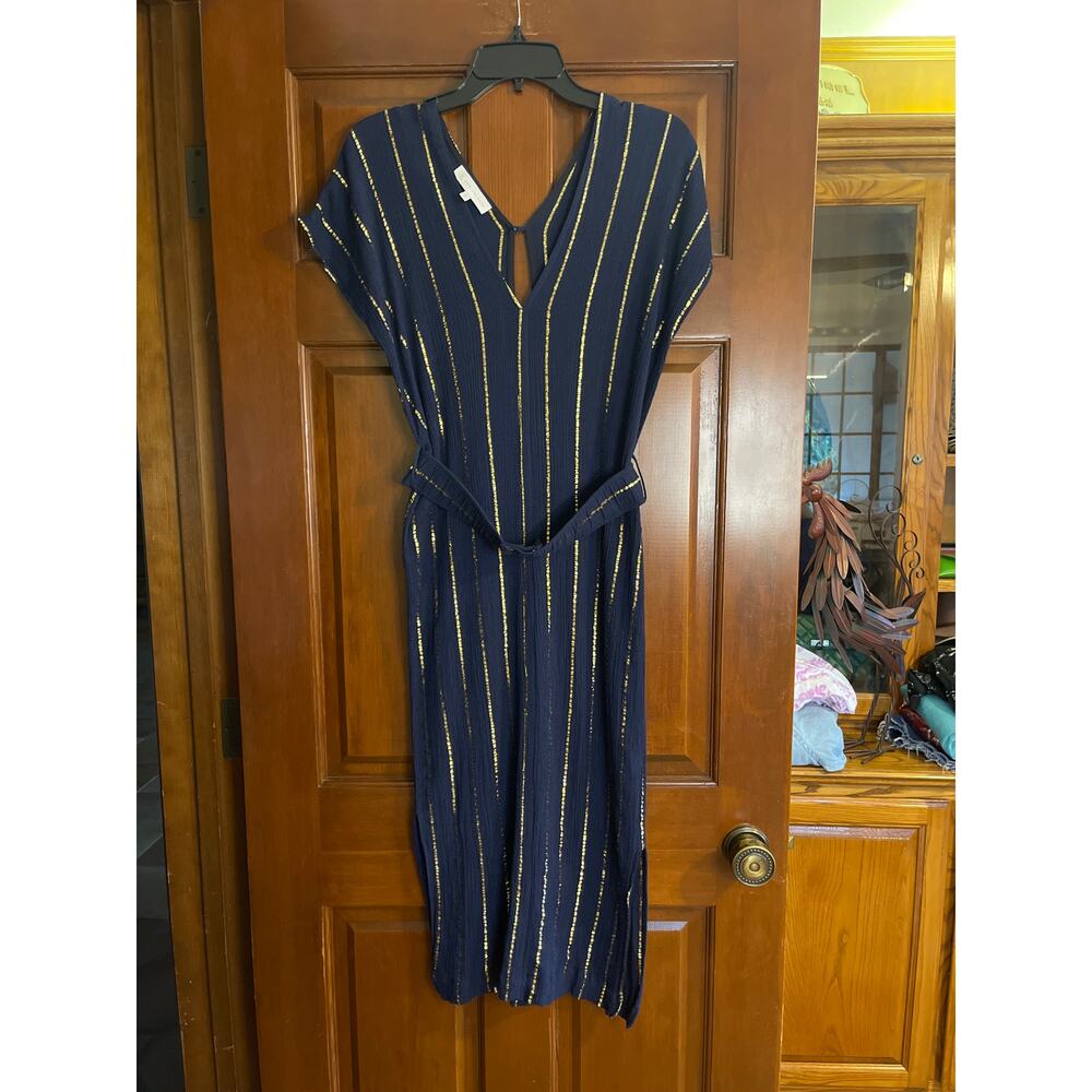 Anthropologie Lightweight Corey Lynn Calter Navy and Gold Striped Dress